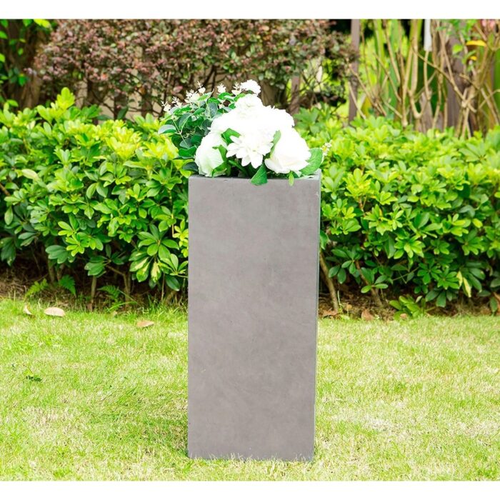 Kante Lightweight Durable Modern Tall Square Outdoor Planter, 28 Inch Tall, Weathered Concrete - Image 2