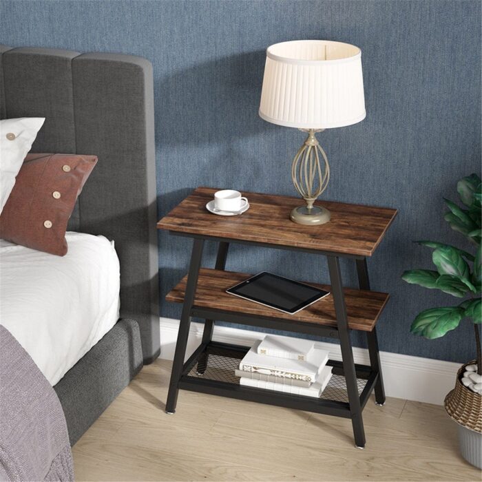 End Table, Side Table with 3-tier Storage Shelf - Image 2