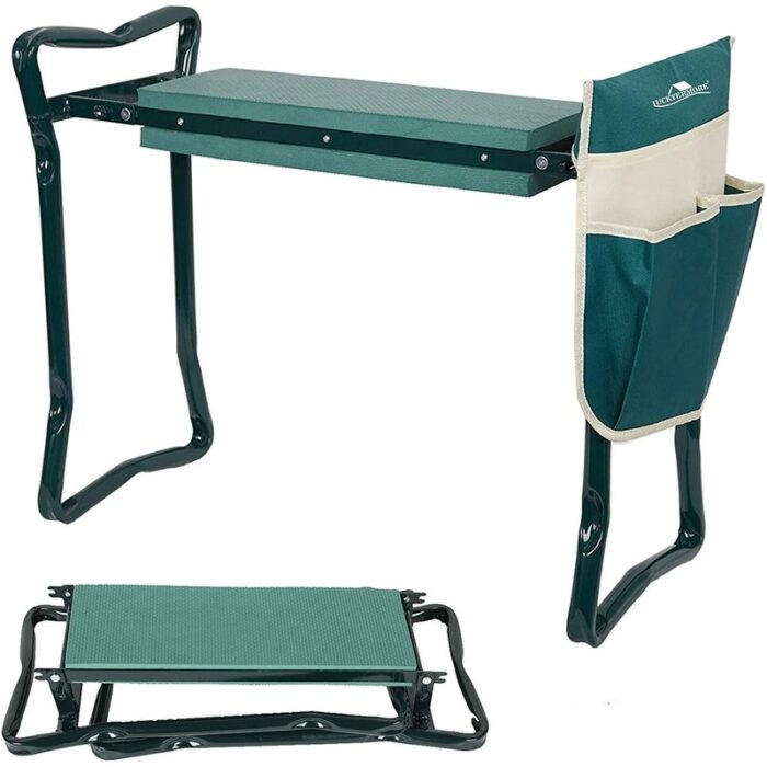2-in-1 Garden Stool and Kneeler Foldable Gardening Bench with Tool Bag