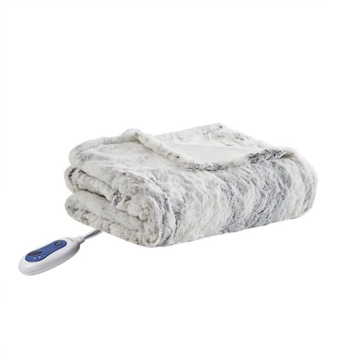 50" x 70" Ultra Soft Faux Fur Electric Throw Blanket Snow Natural - Image 2
