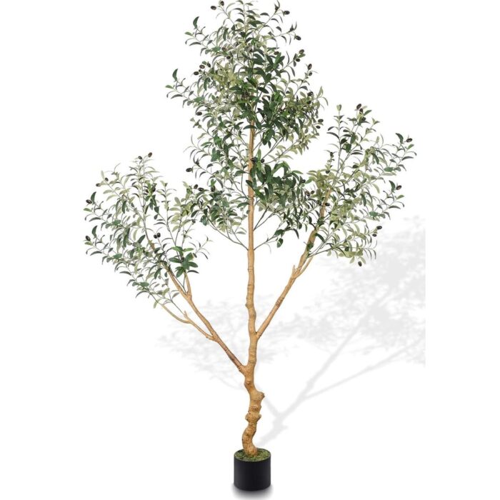 Artificial Olive Tree Tall Fake Potted Natural Silk Tree with Planter Large Faux Olive Branches Fruits