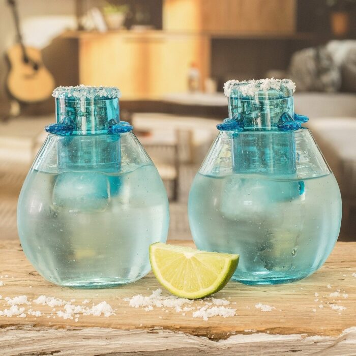 Novica Handmade Perfect Shot In Blue Blown Recycled Glass Tequila Glasses (Pair) - Image 2