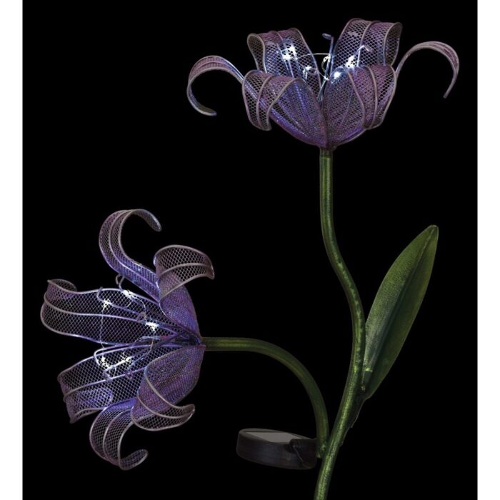 One Purple and One Blue Double Lily Solar Stake - Image 2