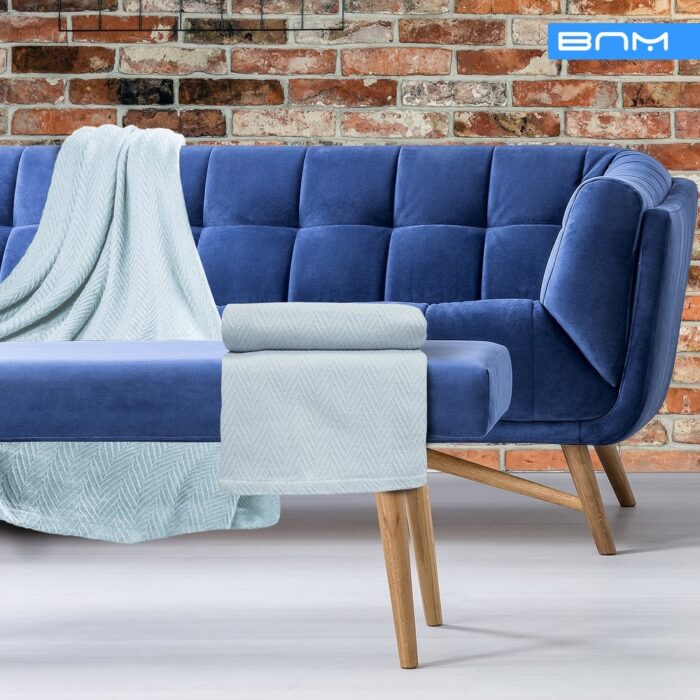 All Season Cotton Chevron Weave Blanket King Light Blue - Image 2