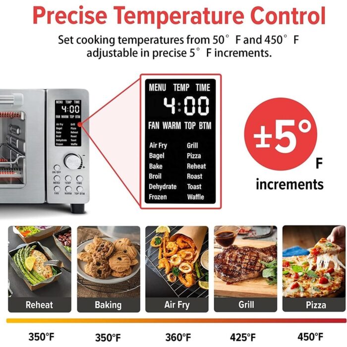 Digital Toaster Oven, 1800W 21-Qt Countertop Convection Oven & Air Fryer Combo, 50°-450°F Temp Controls, Dual Zone Cooking - Image 2