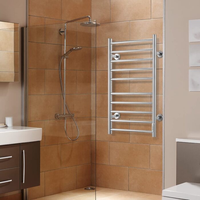 10 Bars Towel Holders Wall Mounted Plug-In/Hardwired Towel Warmer Heated Towel Racks Stainless Steel in Matte Silver
