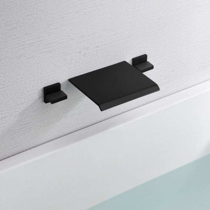 SUMERAIN Matte Black Wall Mount Bathtub Faucet Waterfall Tub Filler Two Handles High Flow Rate - Image 2