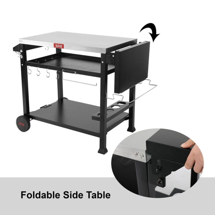 FEASTO 845001L 3-Shelf Indoor Outdoor Movable Food Prep Cart Station with Foldable Side Table - N/A - Image 2