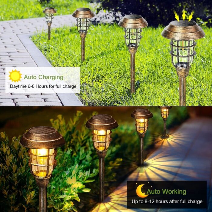 8 Pack Bright Solar Pathway Lights Outdoor Waterproof, Up to 12 Hrs Auto On/Off Solar Garden Lights Outdoor Solar Lights - Image 2