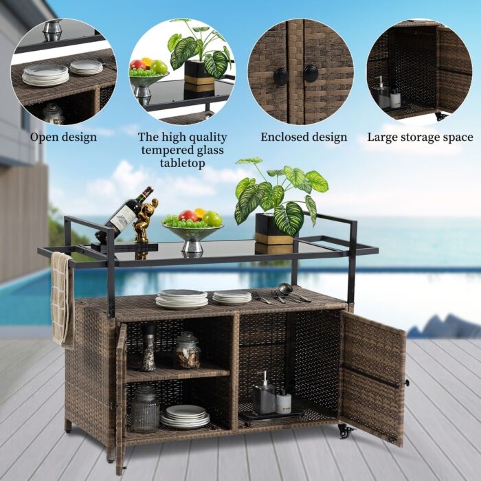 Outdoor Patio Storage Cabinet Kitchen Island With Grass Top - Image 2