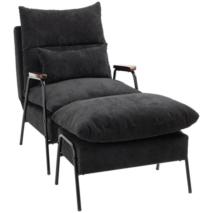 HOMCOM Accent Chair with Ottoman, Reclining Comfy Chair with Adjustable Backrest, Steel Frame and Pillow, Light Grey - Image 2