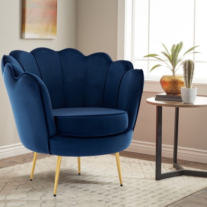 Velvet Lotus Accent Chair Small Comfy Barrel Chair Cozy Round Armchair - Image 2