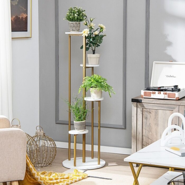 4-Tier 48.5 Inch Metal Plant Stand-White - 16" x 16" x 48.5" (L x W x H) - Image 2