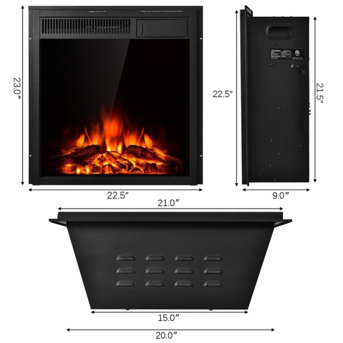 22.5" Electric Fireplace Insert Freestanding and Recessed Heater - 22" x 23" x 9" (L x W x H) - Image 2