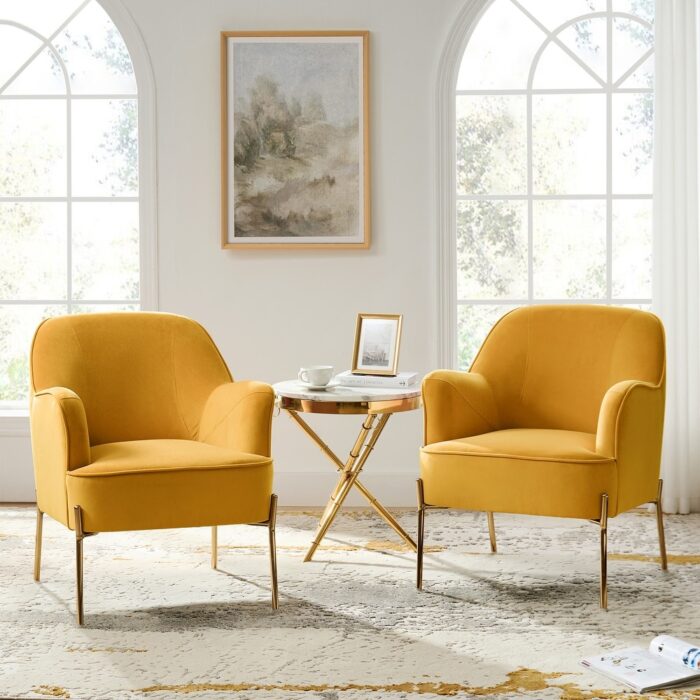 Nora Modern Velvet Accent Chair with Golden Metal Legs Set of 2 by HULALA HOME