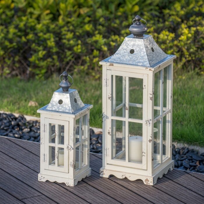 Hurricane Wooden Candle Lantern Decorative for Indoor Outdoor