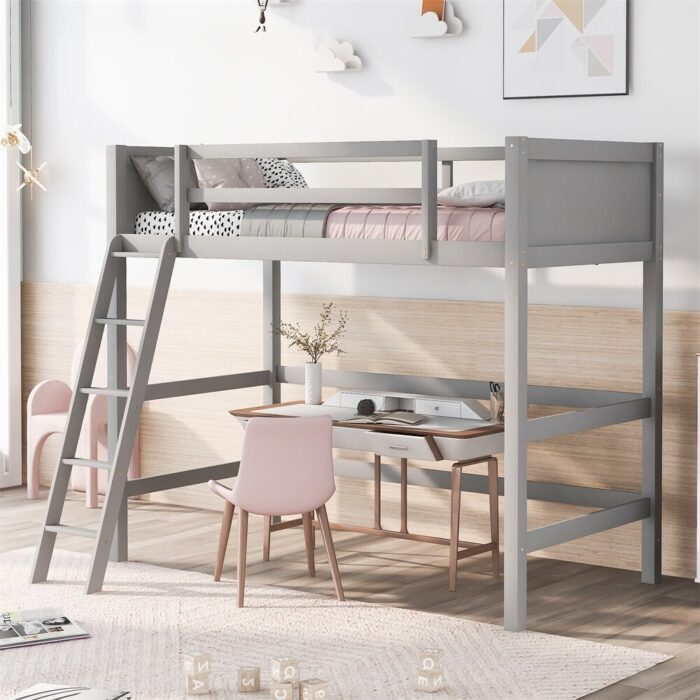 Merax Solid Wood Twin Size Loft Bed with Ladder - Image 2