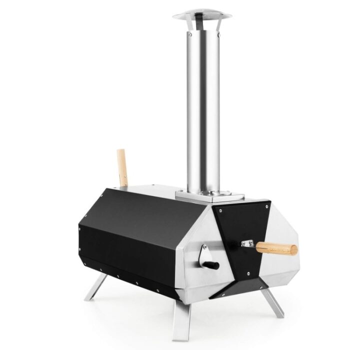 Outdoor Pizza Oven with Pizza Stone and Foldable Legs for Camping-Black - 20" x 15" x 32.5" (L x W x H)