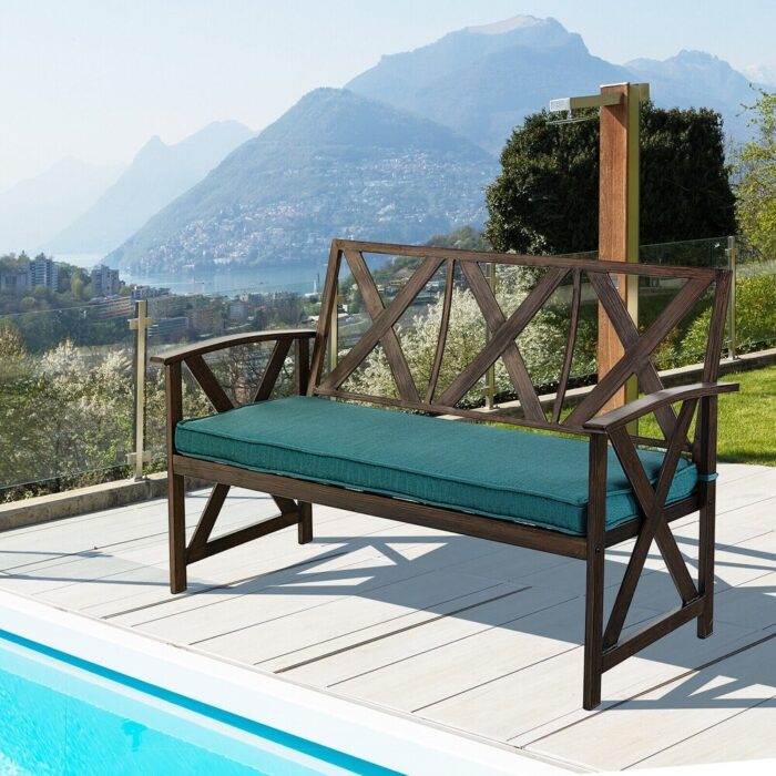 Gymax 51.5'' Outdoor Garden Bench Cushioned Patio Chair with Wood