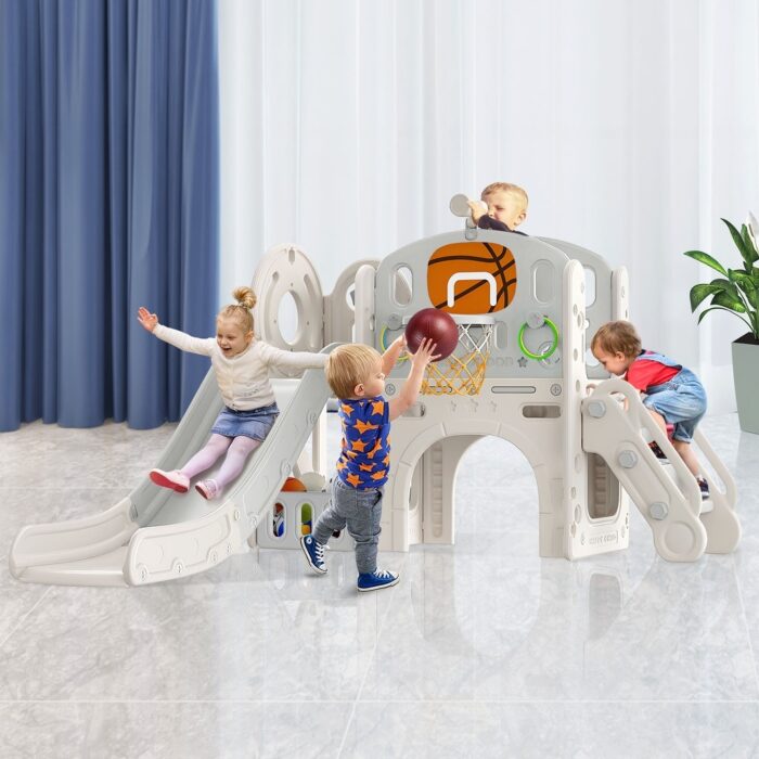 9 in 1 Toddler Playset with Slide, Ring Toss, Basketball Hoop and Telescope - Indoor Outdoor Toddler Playground