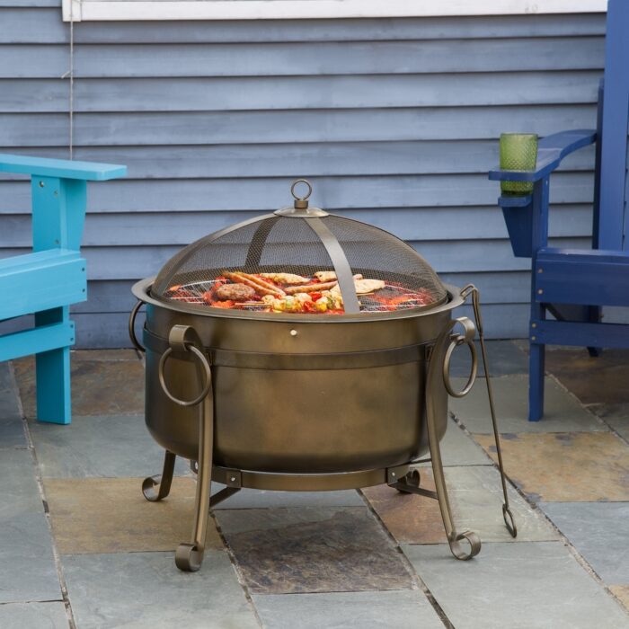 Fire Pit Grill Portable Burning Bowl Cooking Grate Picnics Stove