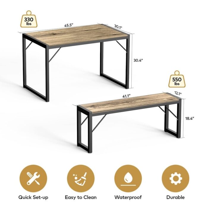 Dining Table Set for 4, Kitchen Table Set with 2 Benches - Image 2