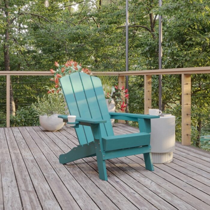 Commercial Grade All-Weather Adirondack Chair with Swiveling Cupholder