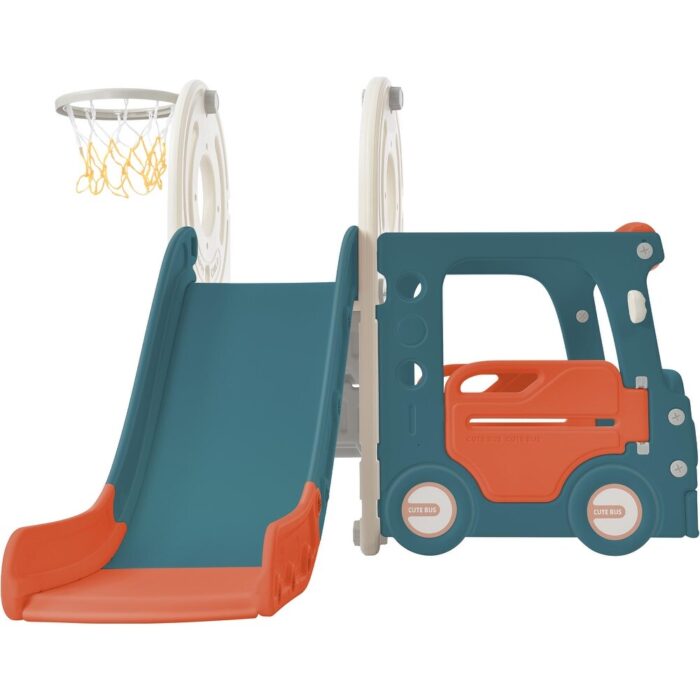 Kids Slide with Bus Play Structure, Freestanding Bus Toy with Slide for Toddlers, Bus Slide Set with Basketball Hoop - Image 2