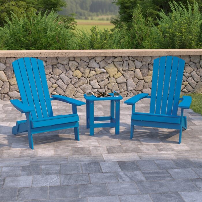 Set of 2 Indoor/Outdoor Folding Adirondack Chairs with Side Table