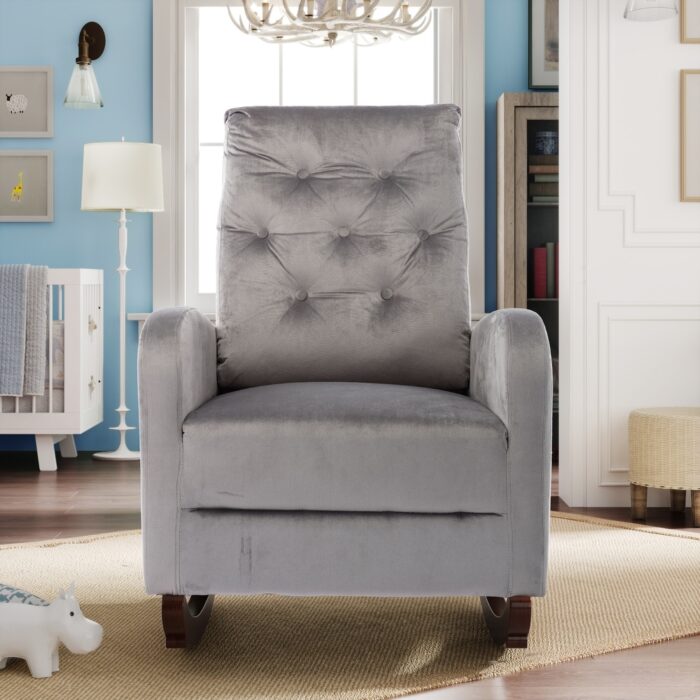 Baby Room High Back Rocking Chair Nursery Chair , Comfortable Rocker Fabric Padded Seat ,Modern High Back Armchair - Image 2