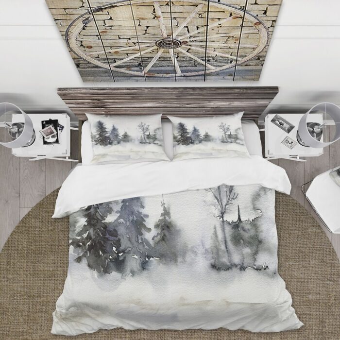 Designart 'Christmas Minimalistic Forest Landscape and Snow' Lake House Duvet Cover Set - Image 2