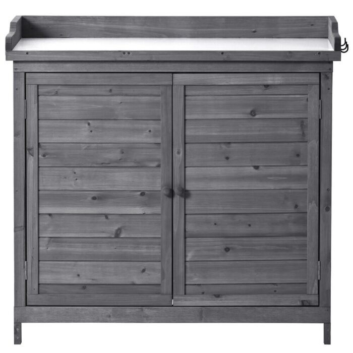 Outdoor 39" Potting Bench Table with 2-Tier Shelves and Side Hook,Grey - Image 2