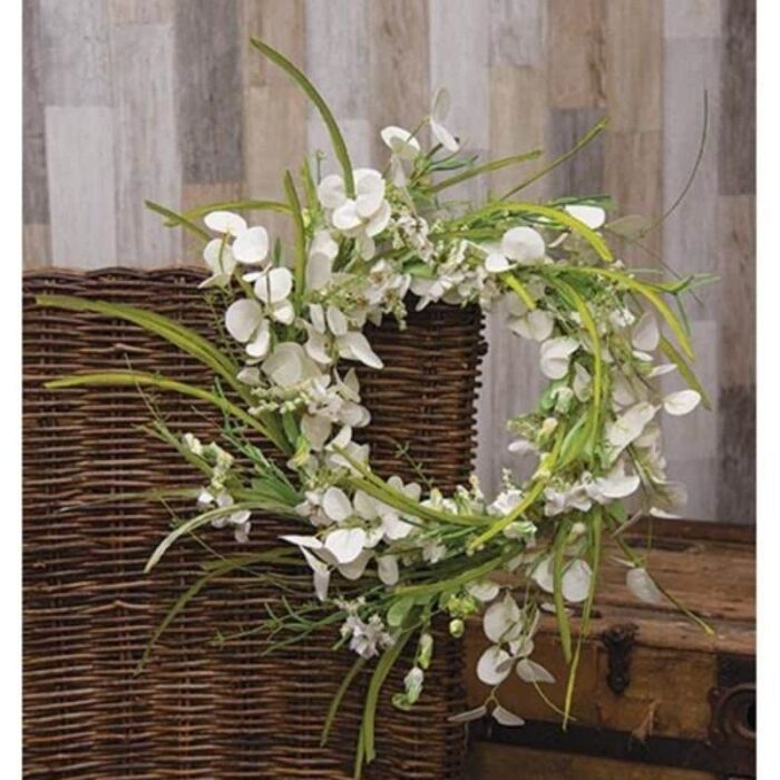 White Wild Flowers and Silver Dollar Wreath - Image 2