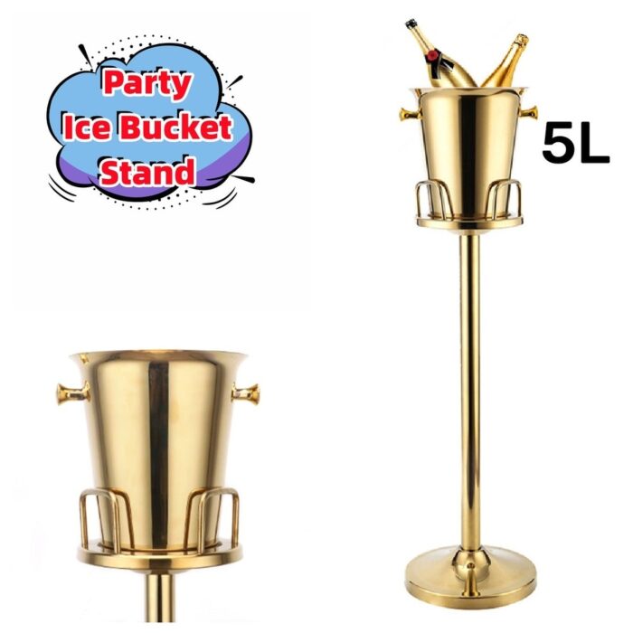 Golden Ice Bucket with Stand Champagne Wine Beverage Holder Cooler - 36In High
