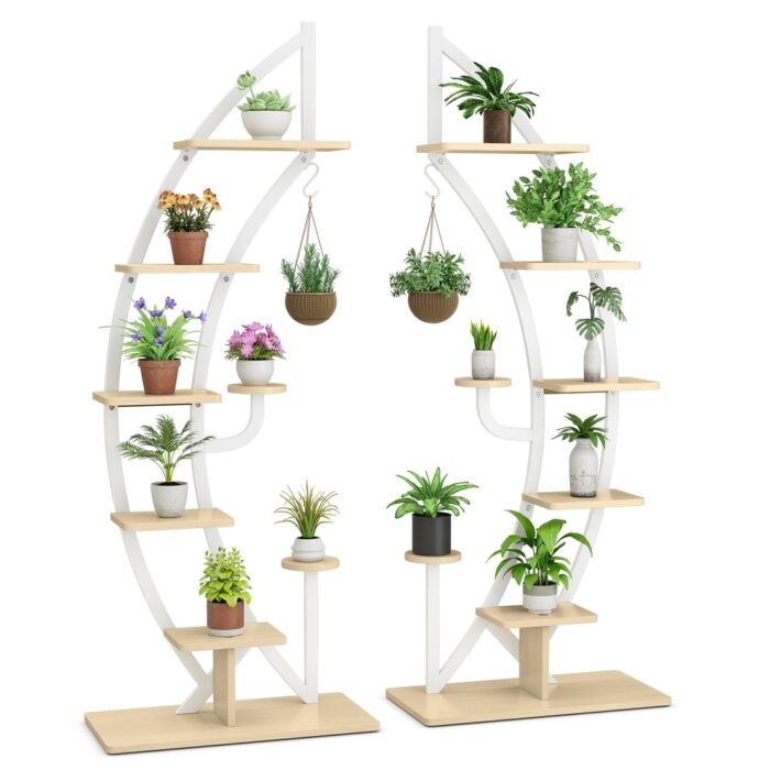 Gymax 2PCS 6 Tier Curved Stand 9 Potted Metal Plant Stand Holder