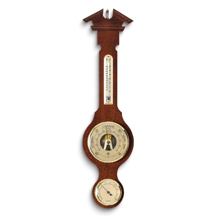 Curata Walnut Wood Banjo Weather Station with German Barometer Thermometer and Hygrometer