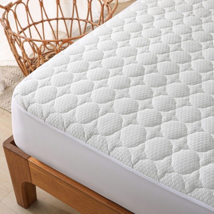 Waterproof Mattress Protector Rayon from Bamboo Fitted Quilted Mattress Pad Cover - White - Image 2