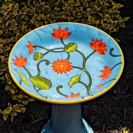 15 Inch Tall Porcelain Pedestal Birdbath - 13"x13"x15" - Image 2