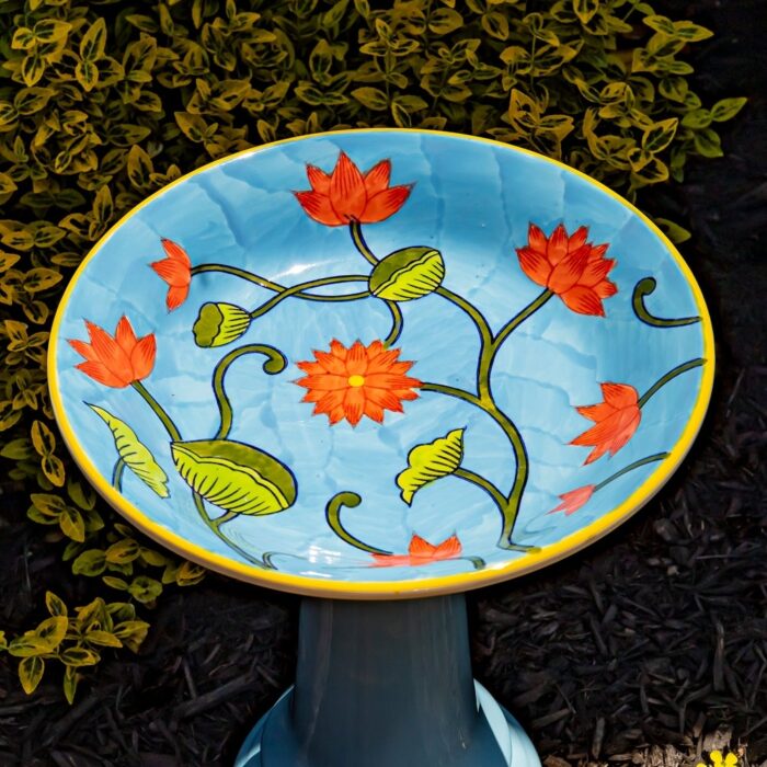 15 Inch Tall Porcelain Pedestal Birdbath - 13"x13"x15" - Image 2