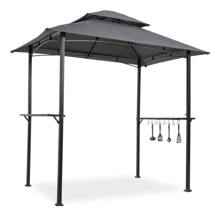 Gray All-Season 8x5 ft BBQ Gazebo with Double-Tier Canopy, Steel Frame - Image 2