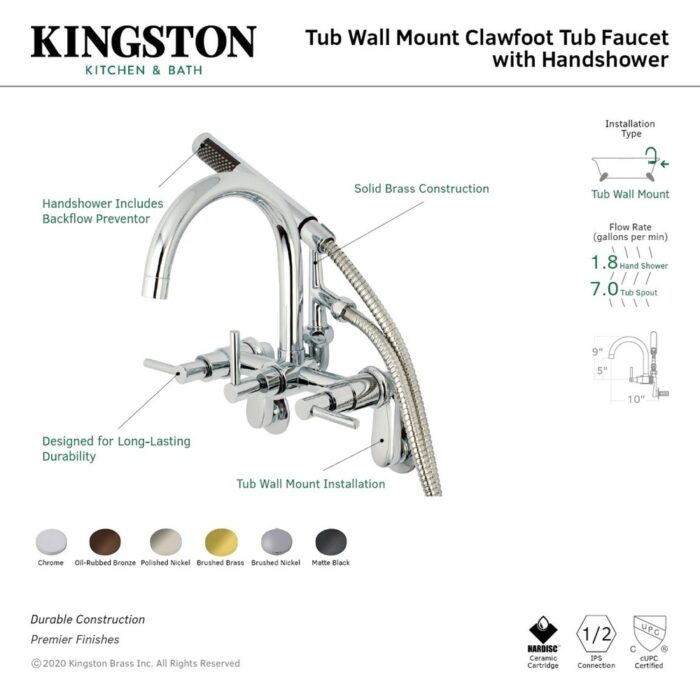 Concord 7-Inch Adjustable Wall Mount Tub Faucet - Image 2