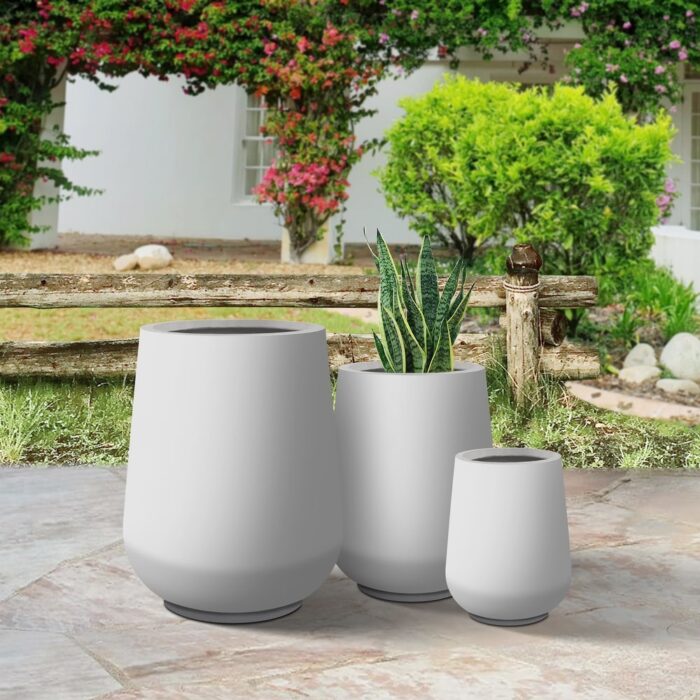 Plantara 28", 21" & 14" H Round Solid White Concrete Planter pot, Modern planter with Drainage Hole,Flower Pot for Outdoor - Image 2