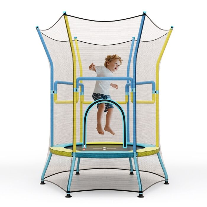 Gymax Kids Mini Trampoline w/ 59'' Higher Enclosure Net Seamless