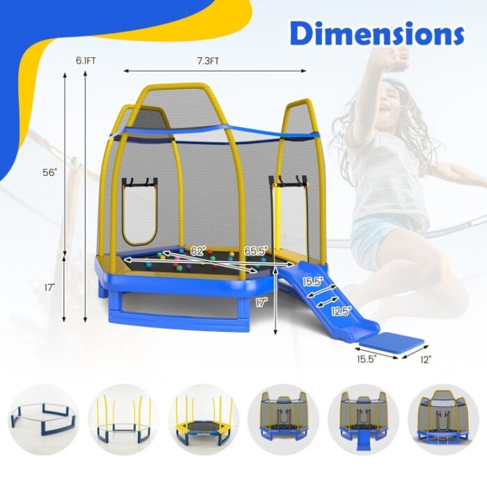 7 Feet Trampoline with Ladder and Slide for Indoor and Outdoor-Blue - Image 2