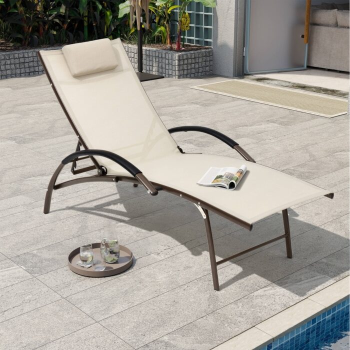 Pellebant Outdoor Adjustable Patio Chaise Lounge with Headrest - N/A