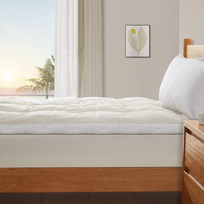 Organic Cotton Fitted Mattress Topper Feather Bed, Softness & Support in One - White - Image 2