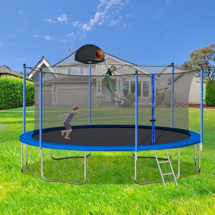Kids 14FT Metal Trampoline with Safety Net and Ladder