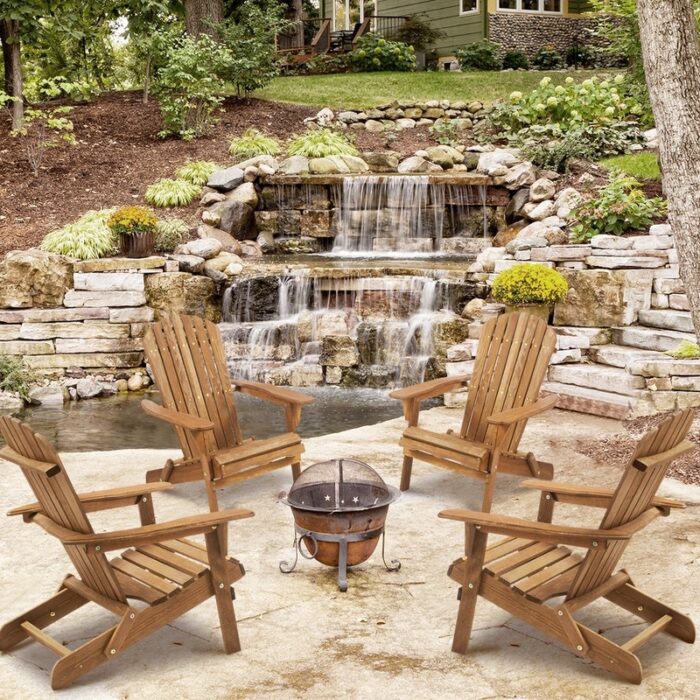 Outdoor Wooden Folding Adirondack Chair Set of 2 - Image 2