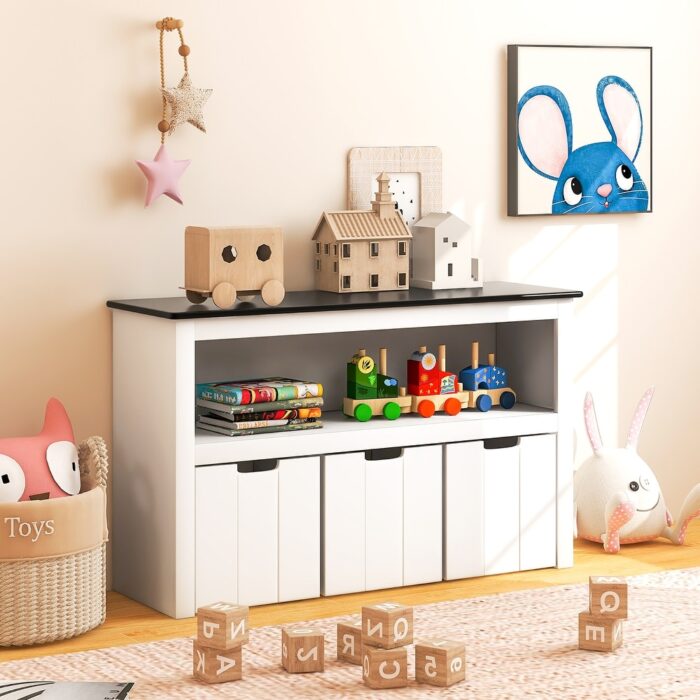 Costway Kids Toy Storage Organizer Wooden Bookshelf with 3 Drawers - See Details - Image 2
