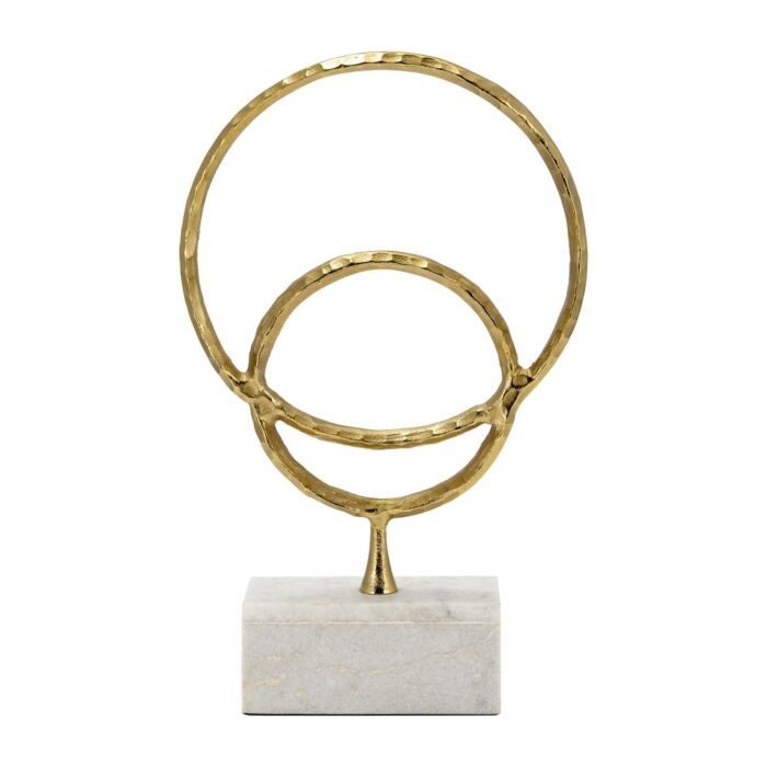 Metal/Marble, 21"H Double Ring Accent, Gold, Round, 21"H, Solid Color - 13" x 4" x 21"